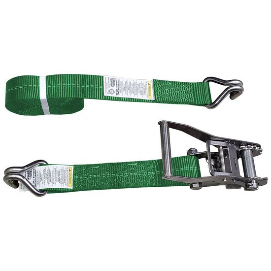 57SS3084SSF-12 2 x 30 Stainless Steel Ratchet Strap with Stainless Steel Wire Hook - Green