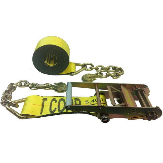 591540Y-12 4 x 15 Ratchet Strap with Chain Anchors - Yellow
