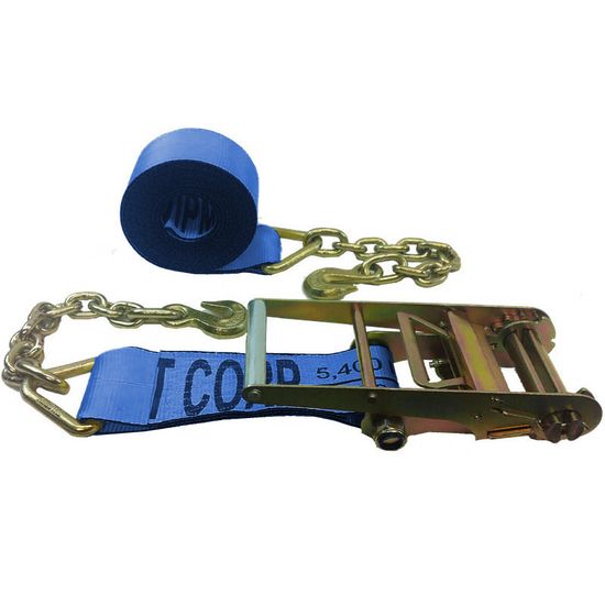 592040BL-12 4 x 20 Ratchet Strap with Chain Anchors - Blue