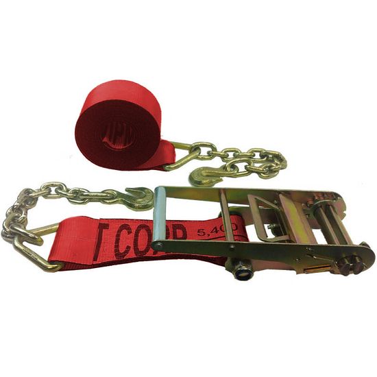592740R-12 4 x 27 Ratchet Strap with Chain Anchors - Red