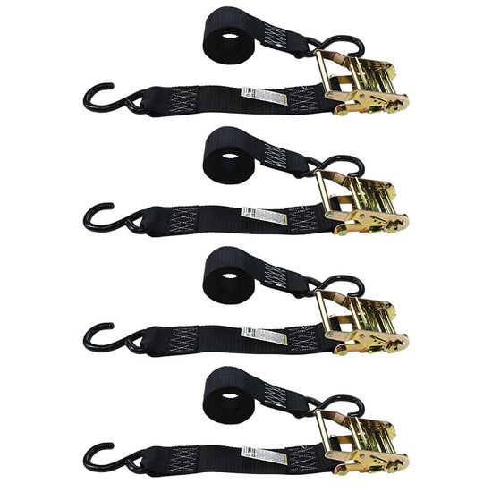 640686B-12-PK 2 x 6 Ratchet Strap wVinyl-Coated S-Hooks 4-Pack - Black