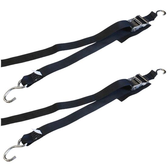 64SS0586SSB-6-PK 2 x 5 Stainless Steel Ratchet Strap wProtective Sleeve Stainless Steel Hooks 2-Pack - Black