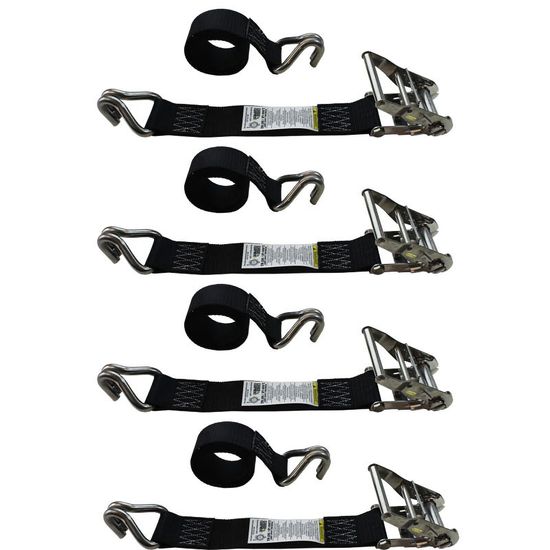 64SS0684SSB-12-PK 2 x 6 Stainless Steel Ratchet Strap wProtective Sleeve Stainless Steel Hooks 4-Pack - Black