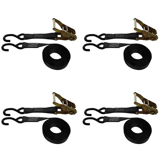 710686B-PK 1 x 6 Standard Ratchet Strap With S-Hooks 4-Pack - Black