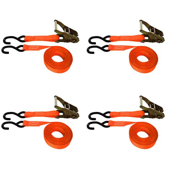 710686O-PK 1 x 6 Standard Ratchet Strap With S-Hooks 4-Pack - Orange