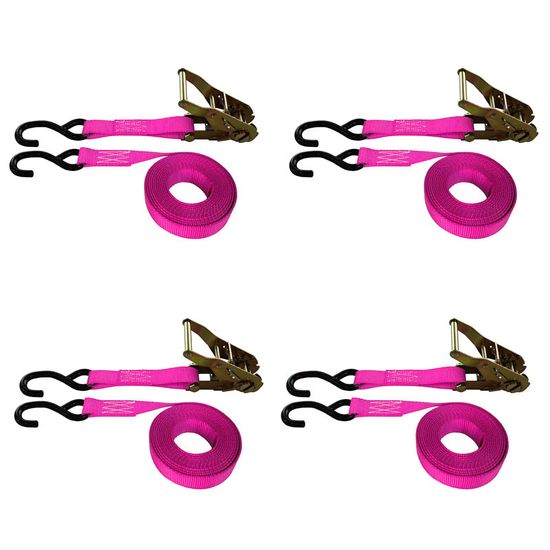 710686P-PK 1 x 6 Standard Ratchet Strap With S-Hooks 4-Pack - Pink