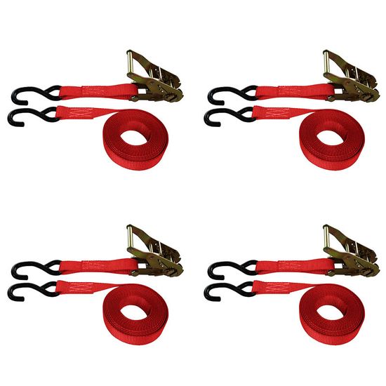 710686R-PK 1 x 6 Standard Ratchet Strap With S-Hooks 4-Pack - Red