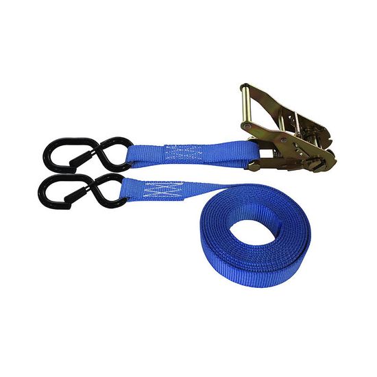 710887KPBL-6 1 x 8 Ratchet Strap With S-Hooks With Keeper - Blue