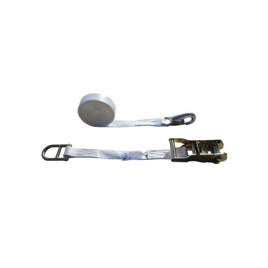 711058-37N-24 1 x 10 Tent Ratchet Strap Double Bar D-Ring and Bull Nose Snap Hook - White