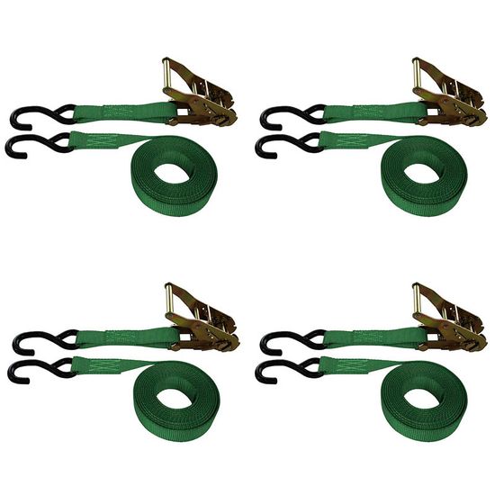 711086F-PK 1 x 10 Standard Ratchet Strap With S-Hooks 4-Pack - Green