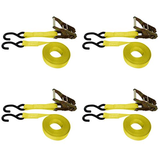 711286Y-PK 1 x 12 Standard Ratchet Strap With S-Hooks 4-Pack - Yellow