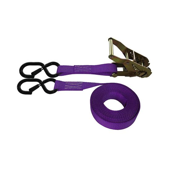 711487KPPU-6 1 x 14 Ratchet Strap With S-Hooks With Keeper - Purple