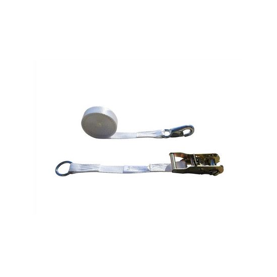 711639-37N-24 1 x 16 Tent Ratchet Strap 15 Round Ring and Bull Nose Snap Hook - White