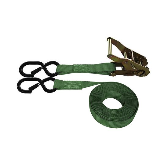 711687KPF-6 1 x 16 Ratchet Strap With S-Hooks With Keeper - Green