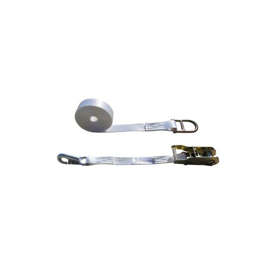 711837-58N-24 1 x 18 Tent Ratchet Strap Bull Nose Snap Hook Double Bar D-Ring - White