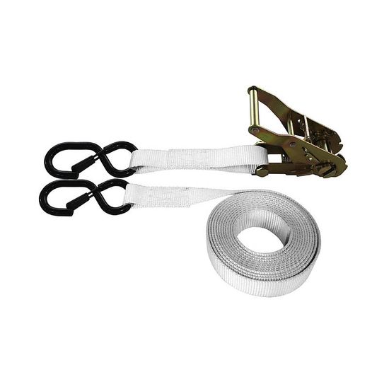 711887KPN-6 1 x 18 Ratchet Strap With S-Hooks With Keeper - White