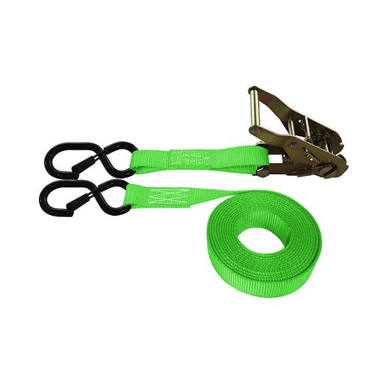 712087KPLF-6 1 x 20 Ratchet Strap With S-Hooks With Keeper - Lime Green
