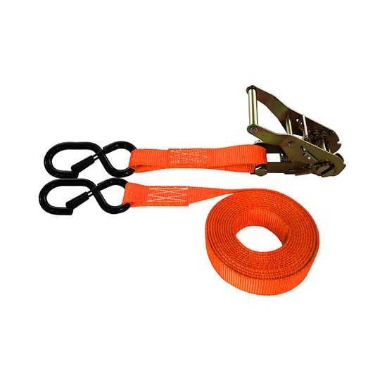 712087KPO-6 1 x 20 Ratchet Strap With S-Hooks With Keeper - Orange