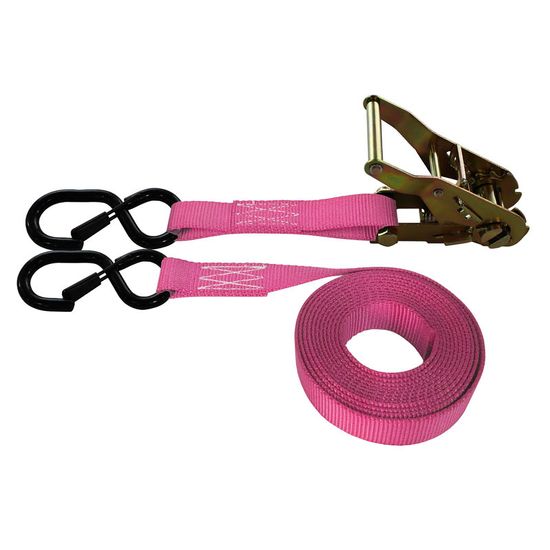 712087KPP-6 1 x 20 Ratchet Strap With S-Hooks With Keeper - Pink
