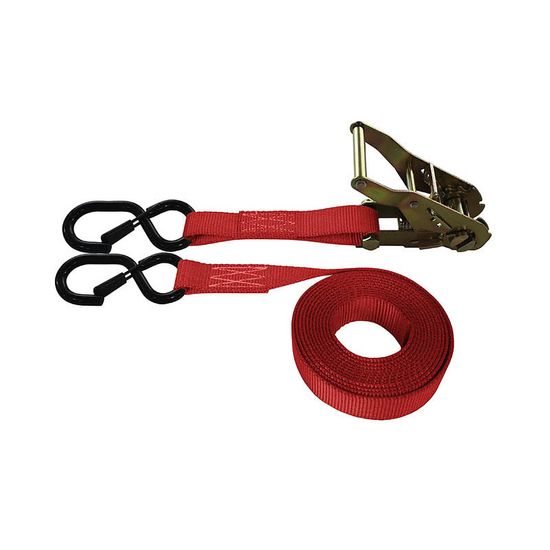 712487KPR-6 1 x 24 Ratchet Strap With S-Hooks With Keeper - Red