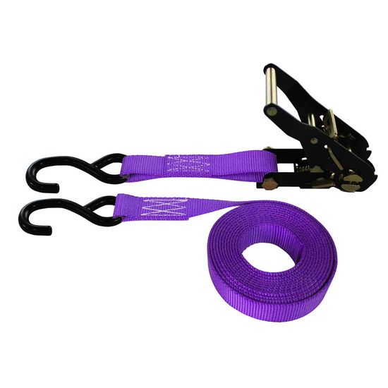 71B0686PU-6 1 x 6 Ratchet Strap With HD Vinyl-Coated S Hooks - Purple