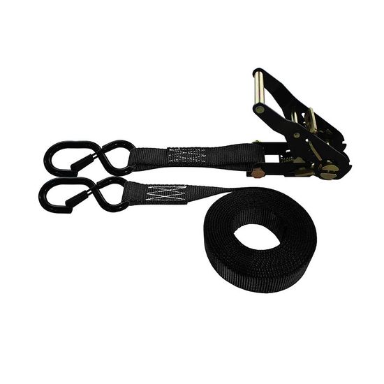 71B0687KPB-PK 1 x 6 Ratchet Strap With Black Ratchet and S-Hooks With Keeper 4 Pack - Black