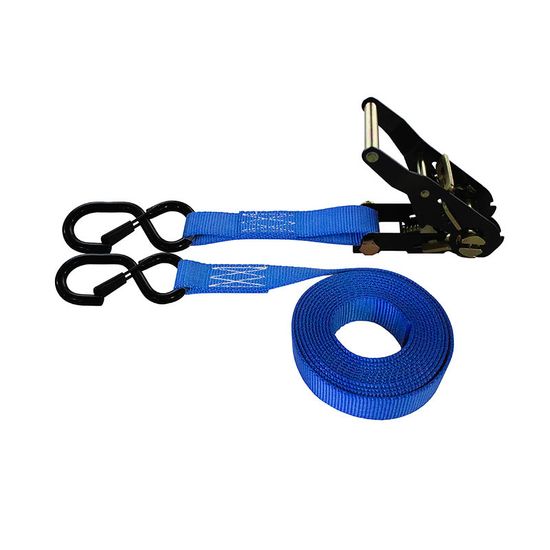 71B0687KPBL-PK 1 x 6 Ratchet Strap With Black Ratchet and S-Hooks With Keeper 4 Pack - Blue