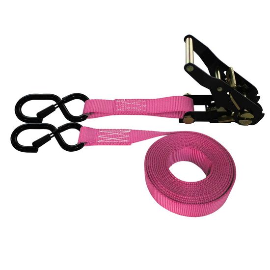 71B0687KPP-PK 1 x 6 Ratchet Strap With Black Ratchet and S-Hooks With Keeper 4 Pack - Pink