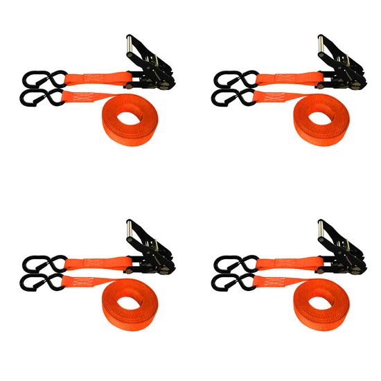 71B0887KPO-PK 1 x 8 Ratchet Strap With Black Ratchet and S-Hooks With Keeper 4 Pack - Orange