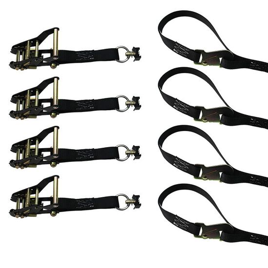 71B1041-69-90-B-6-PK 1 x 10 Black Ratchet Strap wL-Track Fittings Snap Hook Soft Tie 4-Pack - Black