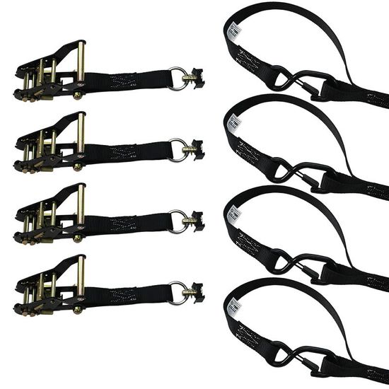 71B1041-87KP-90-B-6-PK 1 x 10 Black Ratchet Strap wL-Track Fittings S-Hooks wKeeper Soft Tie 4-Pack - Black