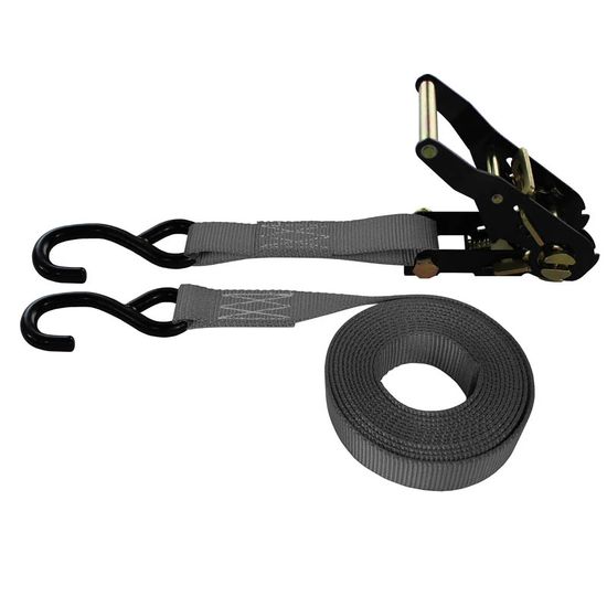 71B1086G-6 1 x 10 Ratchet Strap With HD Vinyl-Coated S Hooks - Gray