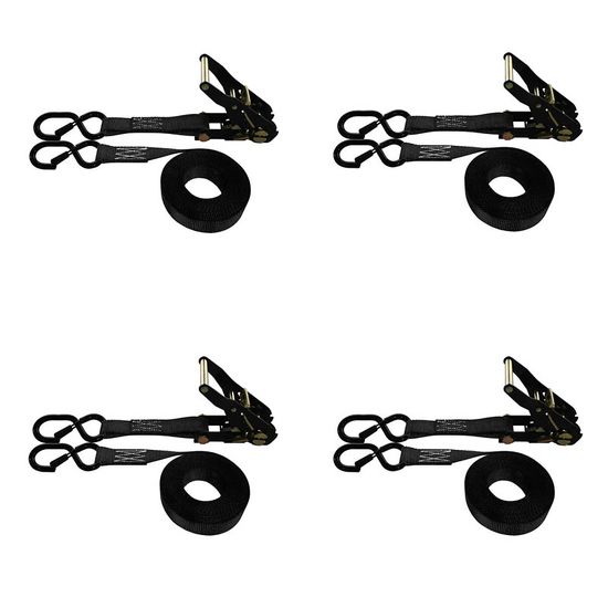 71B1087KPB-PK 1 x 10 Ratchet Strap With Black Ratchet and S-Hooks With Keeper 4 Pack - Black