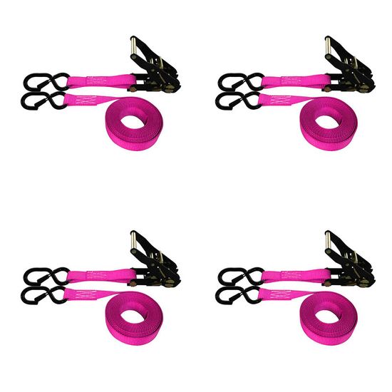 71B1087KPP-PK 1 x 10 Ratchet Strap With Black Ratchet and S-Hooks With Keeper 4 Pack - Pink