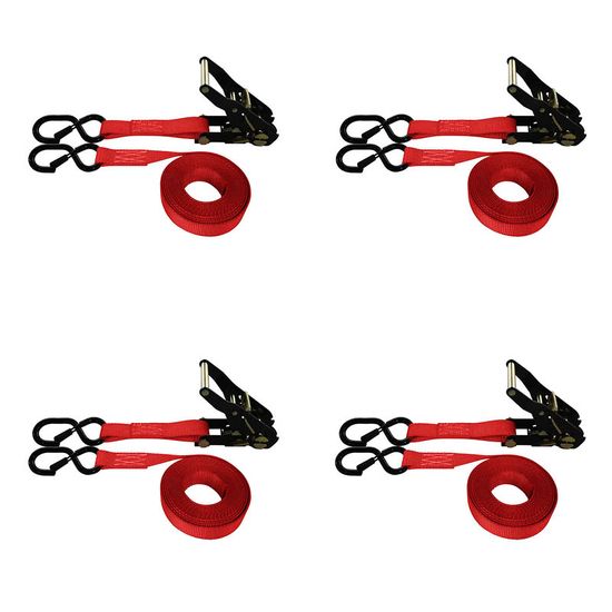 71B1087KPR-PK 1 x 10 Ratchet Strap With Black Ratchet and S-Hooks With Keeper 4 Pack - Red
