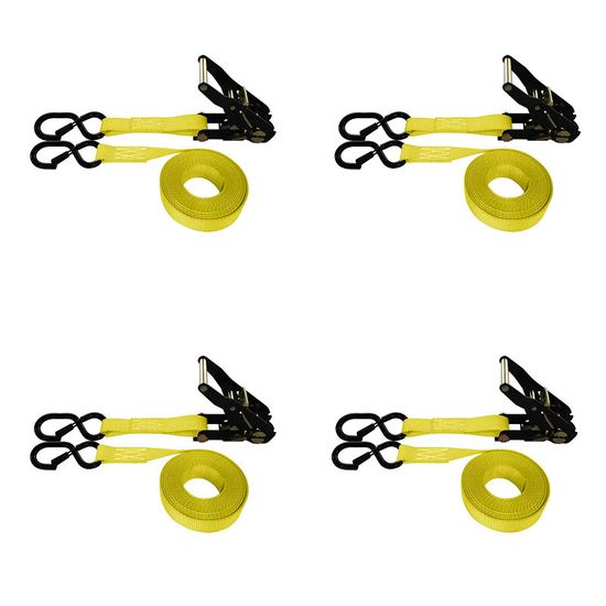 71B1087KPY-PK 1 x 10 Ratchet Strap With Black Ratchet and S-Hooks With Keeper 4 Pack - Yellow