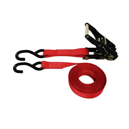 71B1286R-6 1 x 12 Ratchet Strap With HD Vinyl-Coated S Hooks - Red