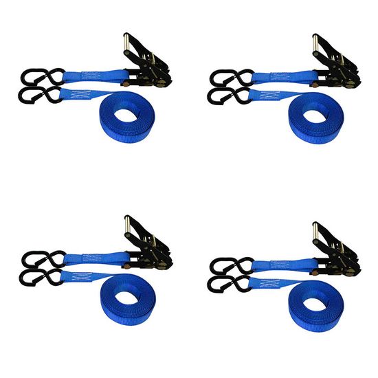 71B1287KPBL-PK 1 x 12 Ratchet Strap With Black Ratchet and S-Hooks With Keeper 4 Pack - Blue
