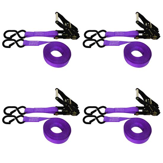 71B1287KPPU-PK 1 x 12 Ratchet Strap With Black Ratchet and S-Hooks With Keeper 4 Pack - Purple