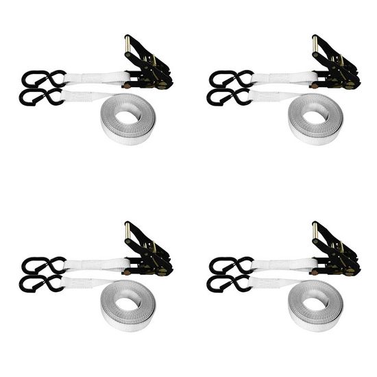 71B1487KPN-PK 1 x 14 Ratchet Strap With Black Ratchet and S-Hooks With Keeper 4 Pack - White