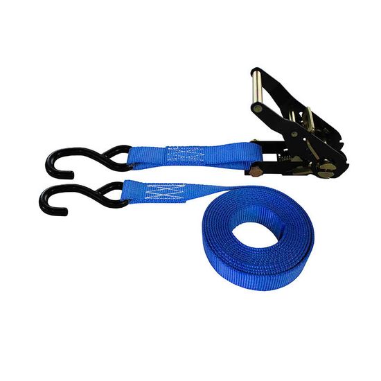 71B1586BL-6 1 x 15 Ratchet Strap With HD Vinyl-Coated S Hooks - Blue