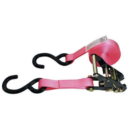 71B1586P-6 1 x 15 Ratchet Strap With HD Vinyl-Coated S Hooks - Pink