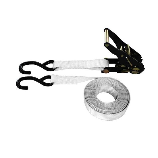 71B1686N-6 1 x 16 Ratchet Strap With HD Vinyl-Coated S Hooks - White