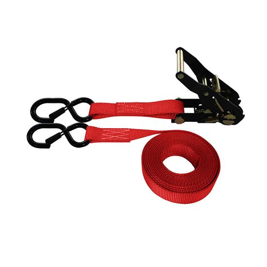71B1687KPR-PK 1 x 16 Ratchet Strap With Black Ratchet and S-Hooks With Keeper 4 Pack - Red