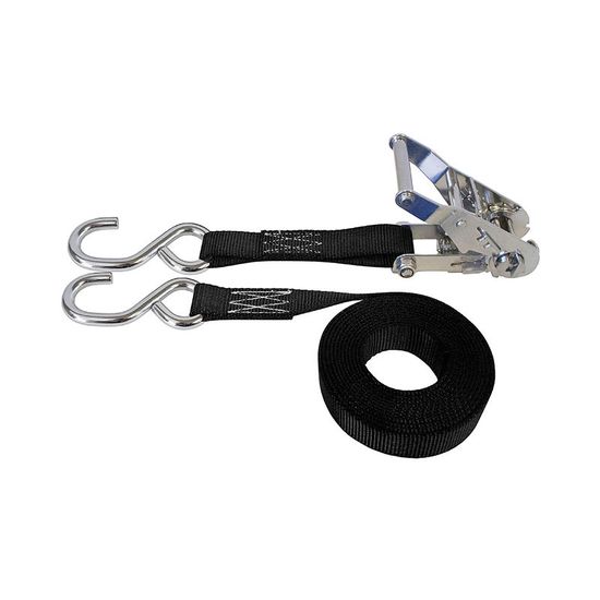 71SS0887SSB-6 1 x 8 Stainless Steel Ratchet Strap With Stainless Steel S-Hooks - Black