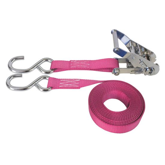 71SS0887SSP-6 1 x 8 Stainless Steel Ratchet Strap With Stainless Steel S-Hooks - Pink