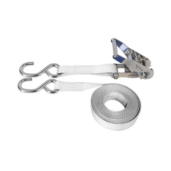 71SS1587SSN-6 1 x 15 Stainless Steel Ratchet Strap With Stainless Steel S-Hooks - White