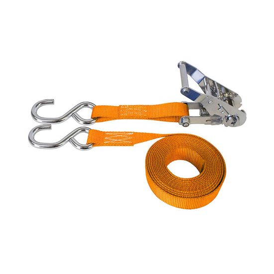 71SS1587SSO-6 1 x 15 Stainless Steel Ratchet Strap With Stainless Steel S-Hooks - Orange