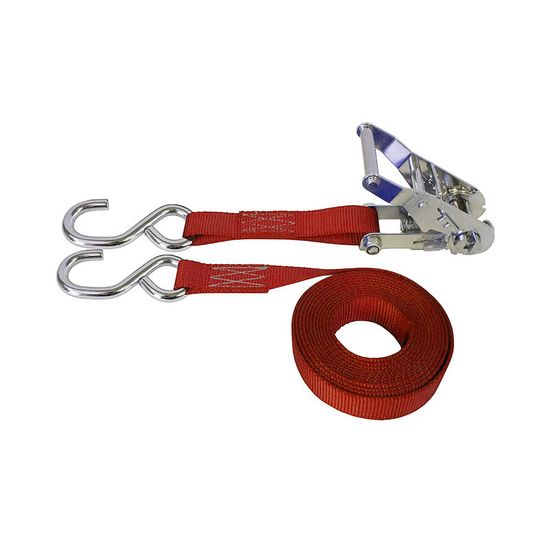 71SS1687SSR-6 1 x 16 Stainless Steel Ratchet Strap With Stainless Steel S-Hooks - Red