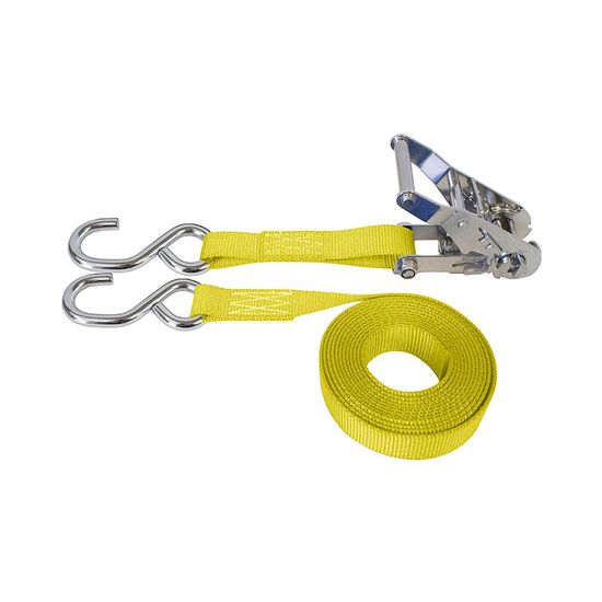 71SS1687SSY-6 1 x 16 Stainless Steel Ratchet Strap With Stainless Steel S-Hooks - Yellow